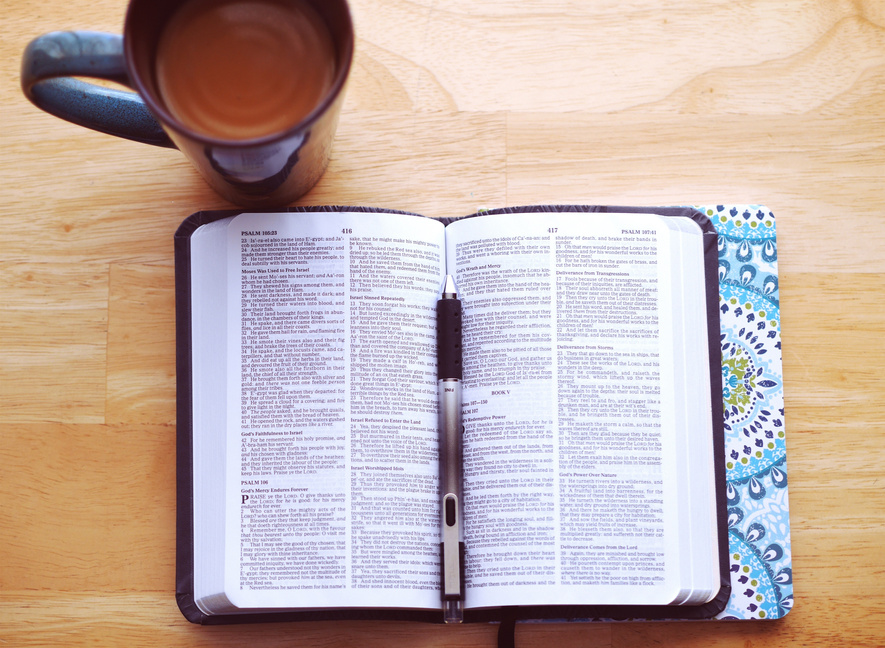 Reading a Bible and Having Coffee